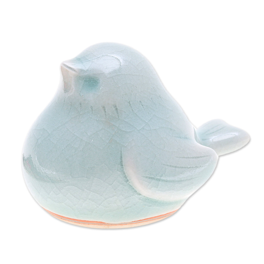 Artisan Crafted Celadon Bird Figurine - Sweet Robin