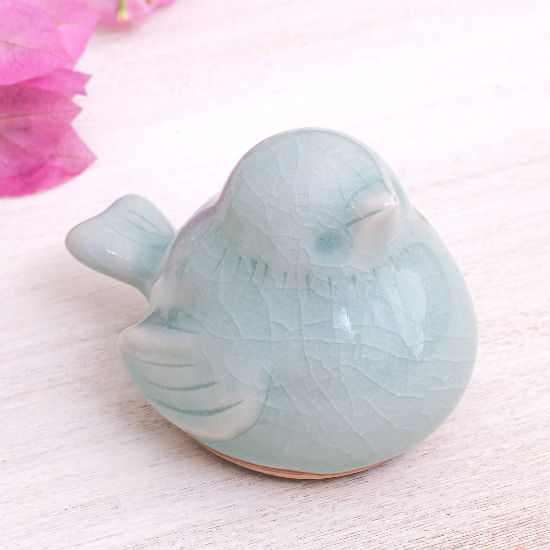 Artisan Crafted Celadon Bird Figurine - Sweet Robin