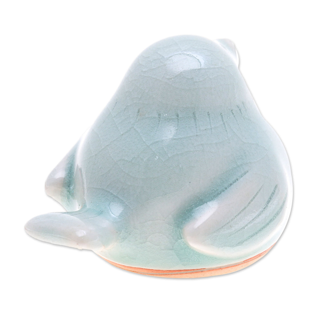Artisan Crafted Celadon Bird Figurine - Sweet Robin