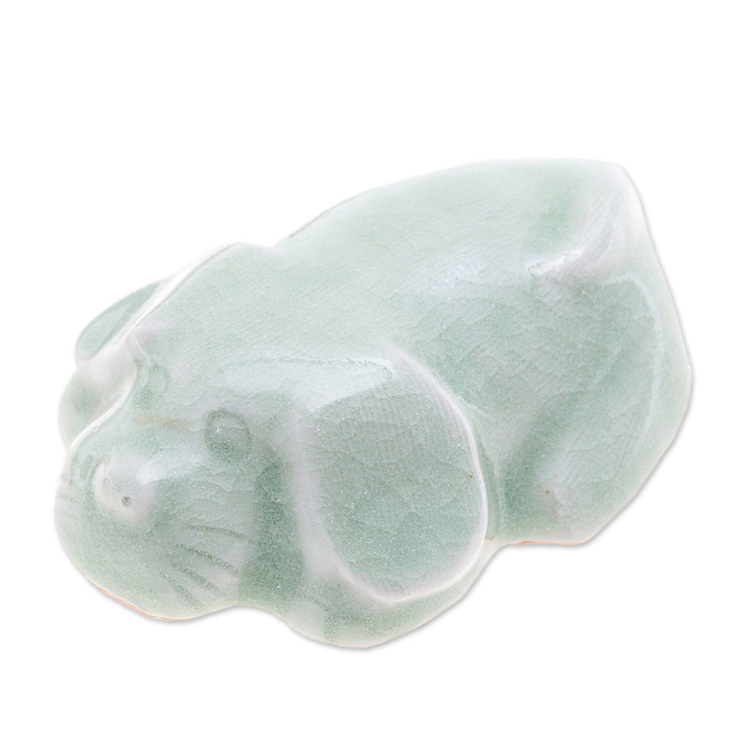 Green Celadon Ceramic Figurine - Scolded Pup