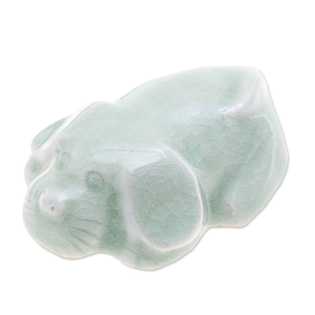 Green Celadon Ceramic Figurine - Tired Pup