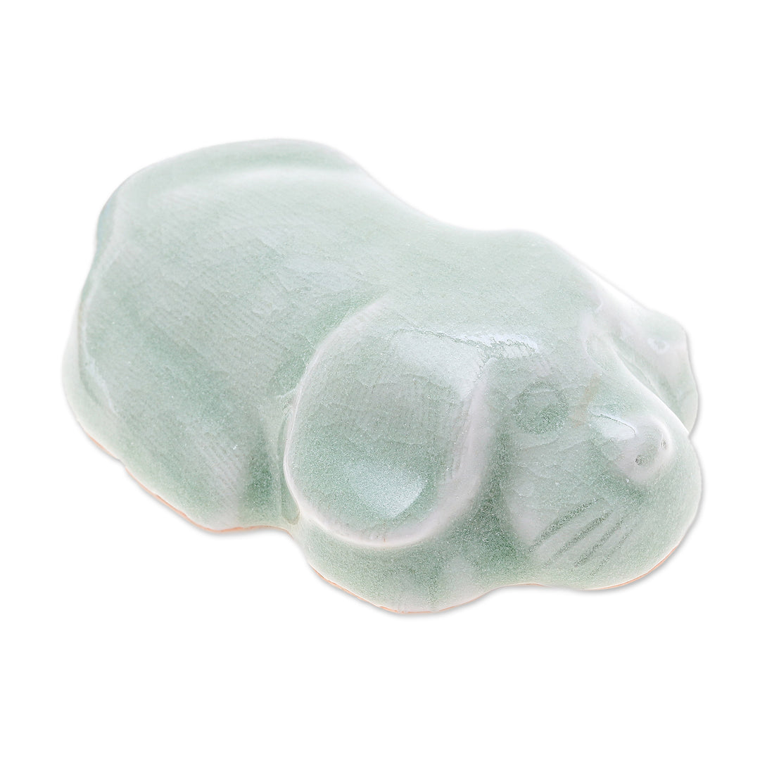 Green Celadon Ceramic Figurine - Tired Pup