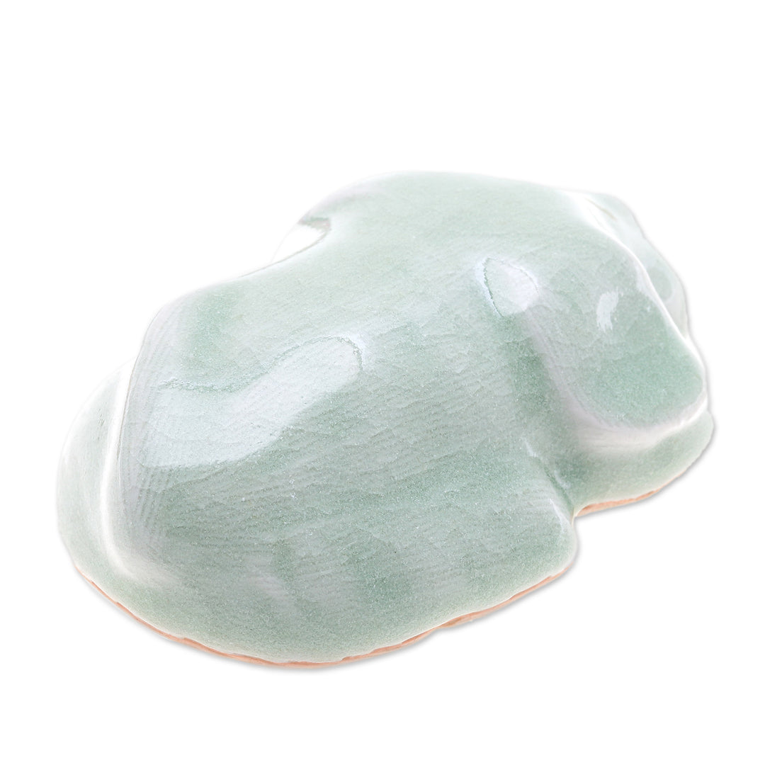 Green Celadon Ceramic Figurine - Tired Pup