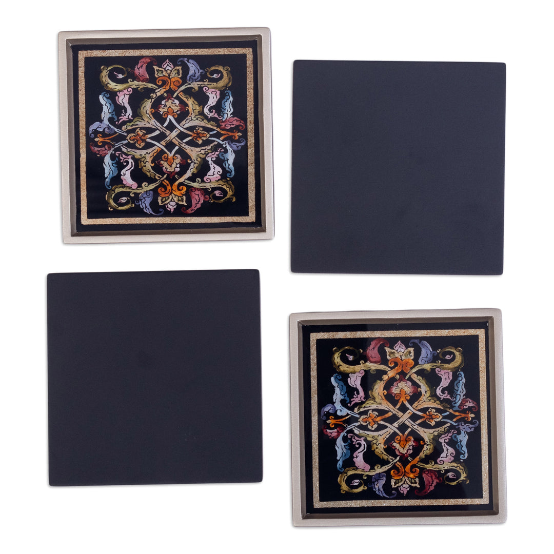 Artisan Hand-Painted Glass Coasters (Set of 4) - Silver Elegance