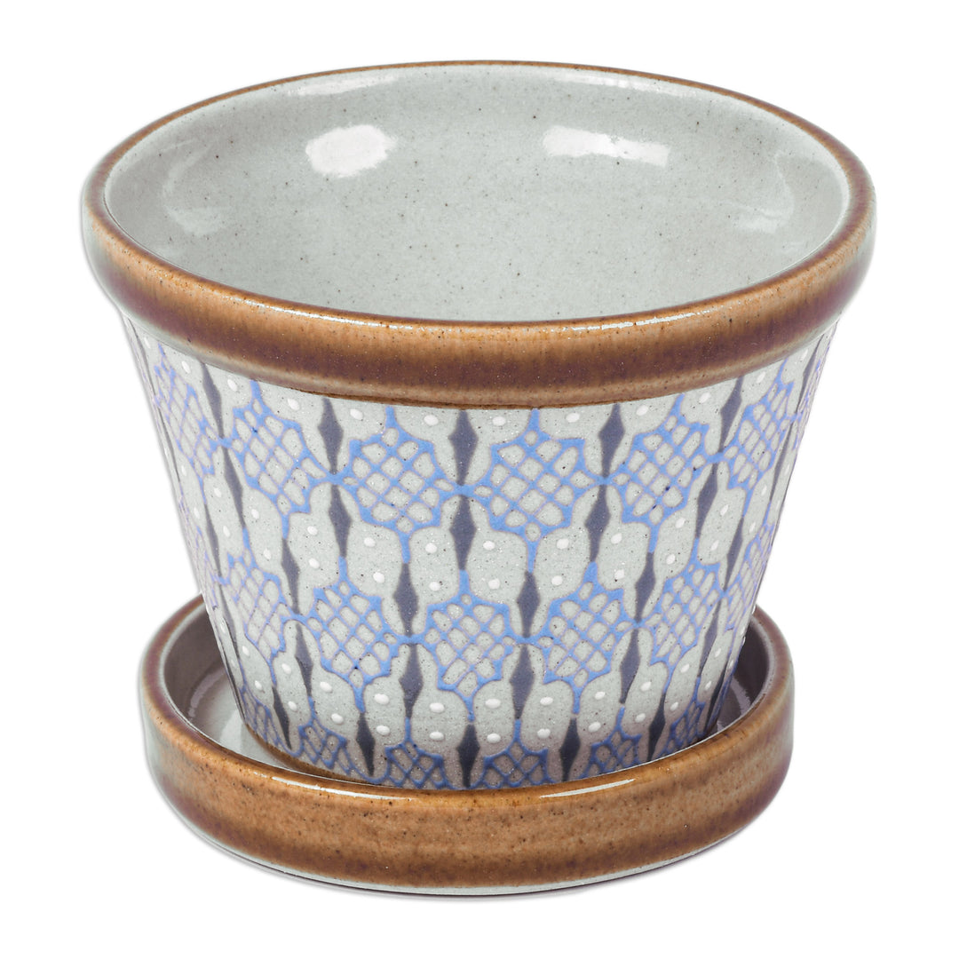 Handcrafted Small Ceramic Planter (4 Inch) - Blue Web