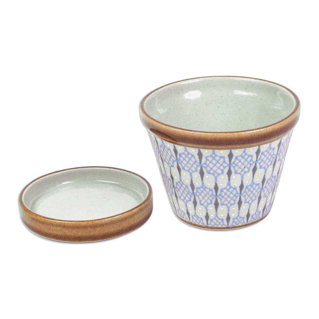 Handcrafted Small Ceramic Planter (4 Inch) - Blue Web
