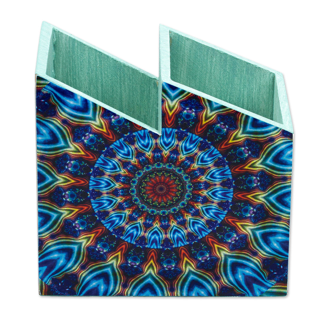 Multicolor Decoupage Hamsa Pine Wood Pencil Holder - Multicolored Hamsa