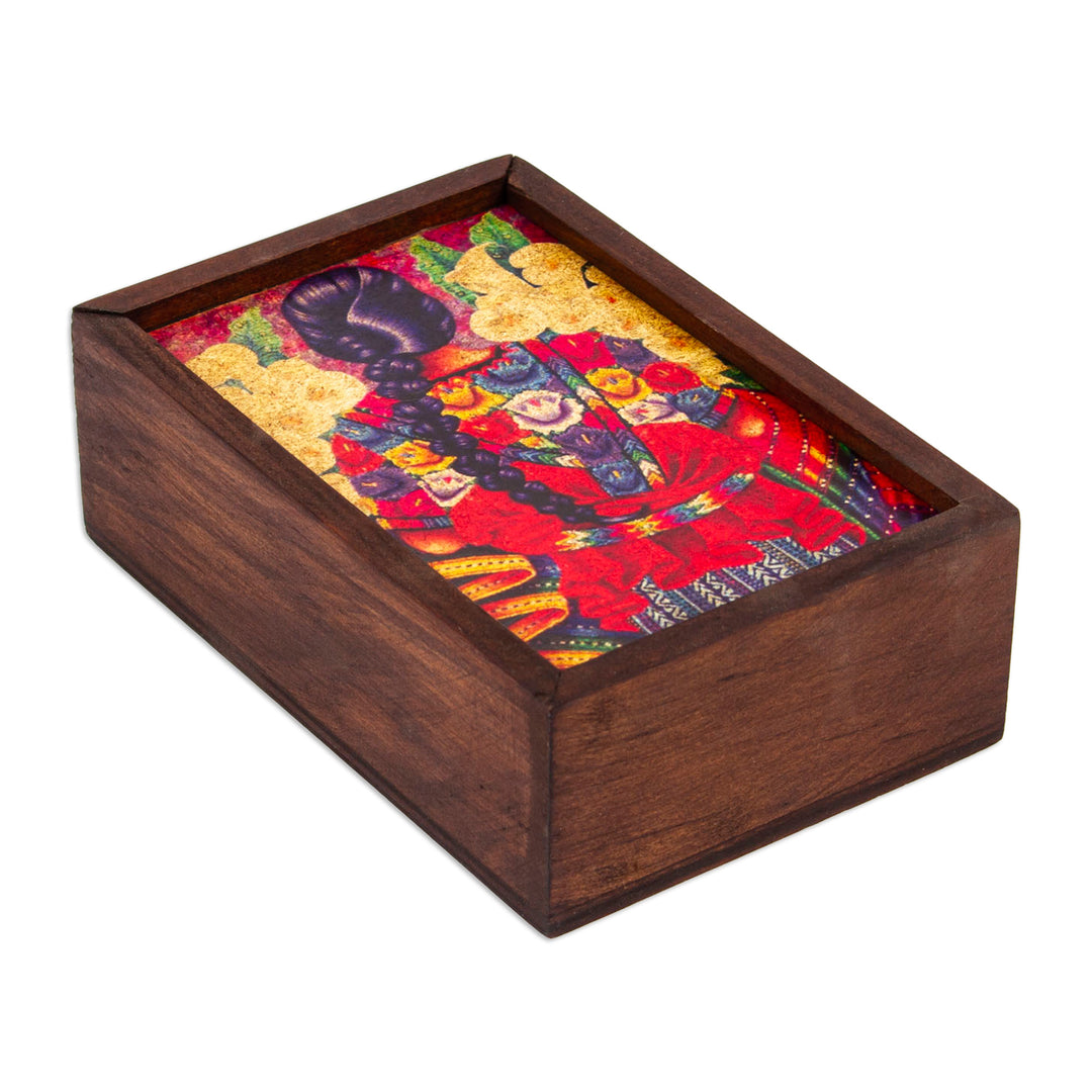 Handmade Decoupage Wood Box with Printed Cover from Mexico - Wistfulness