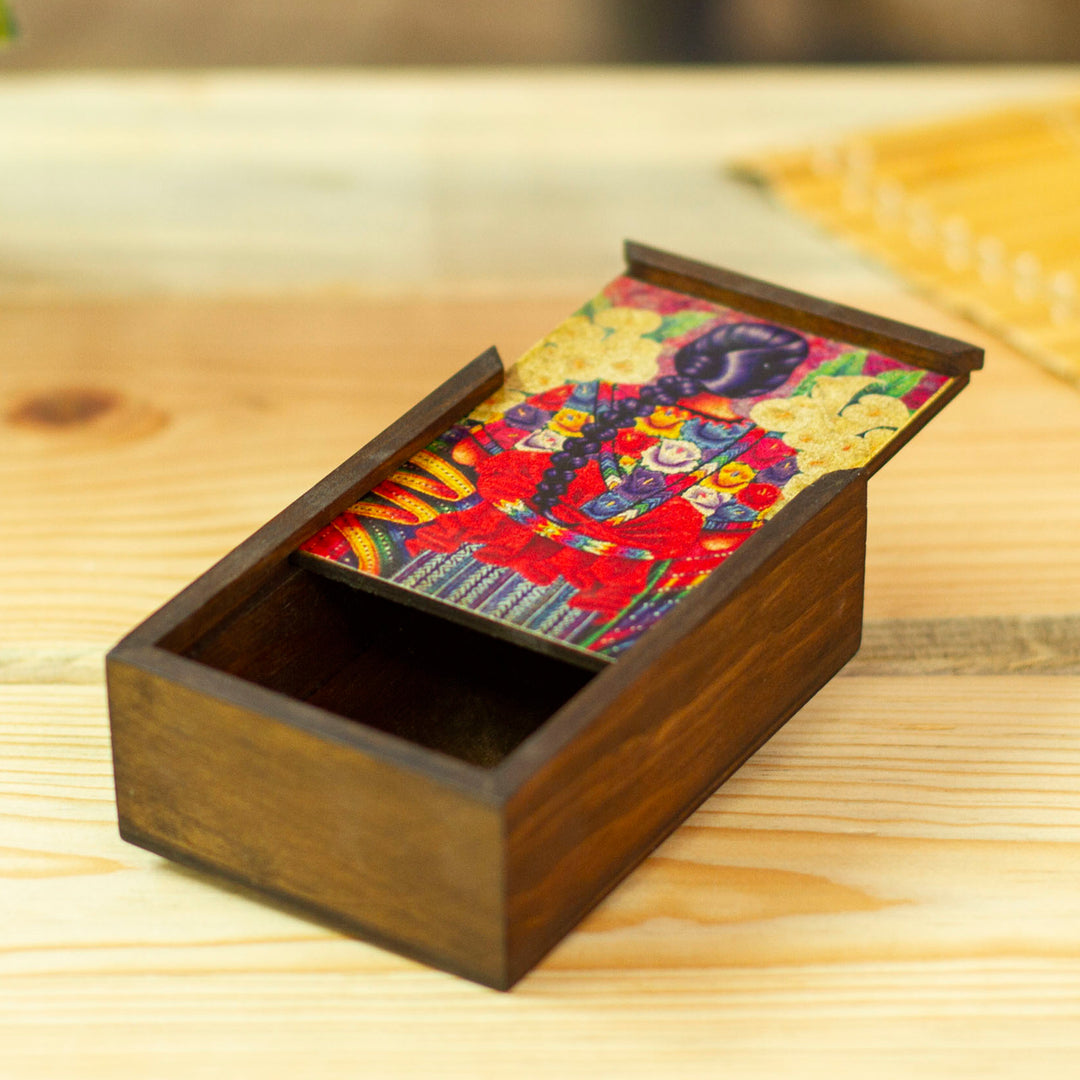 Handmade Decoupage Wood Box with Printed Cover from Mexico - Wistfulness