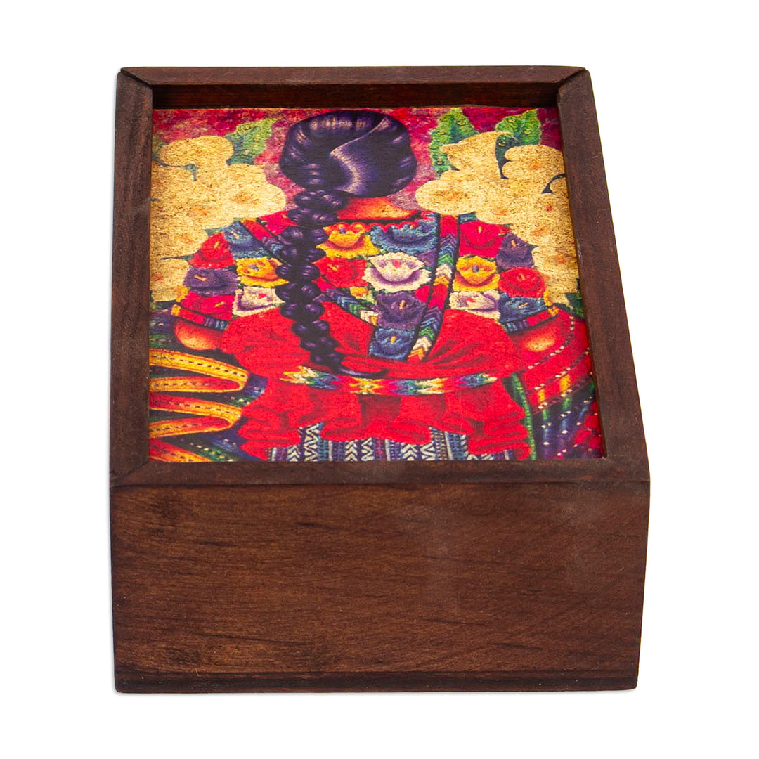 Handmade Decoupage Wood Box with Printed Cover from Mexico - Wistfulness