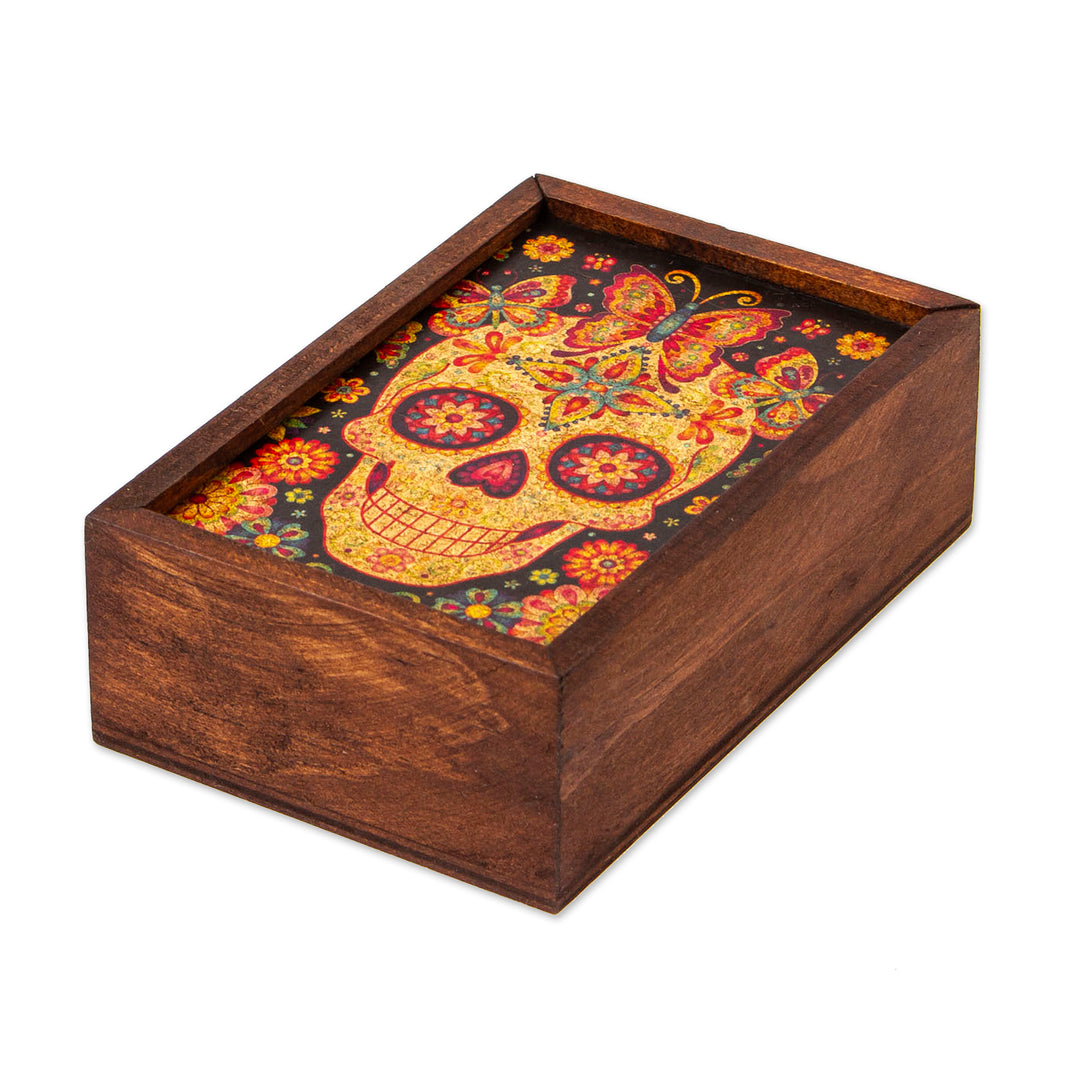 Day of the Dead Mexican Wood Box with Decoupage - Skull of the Beloved