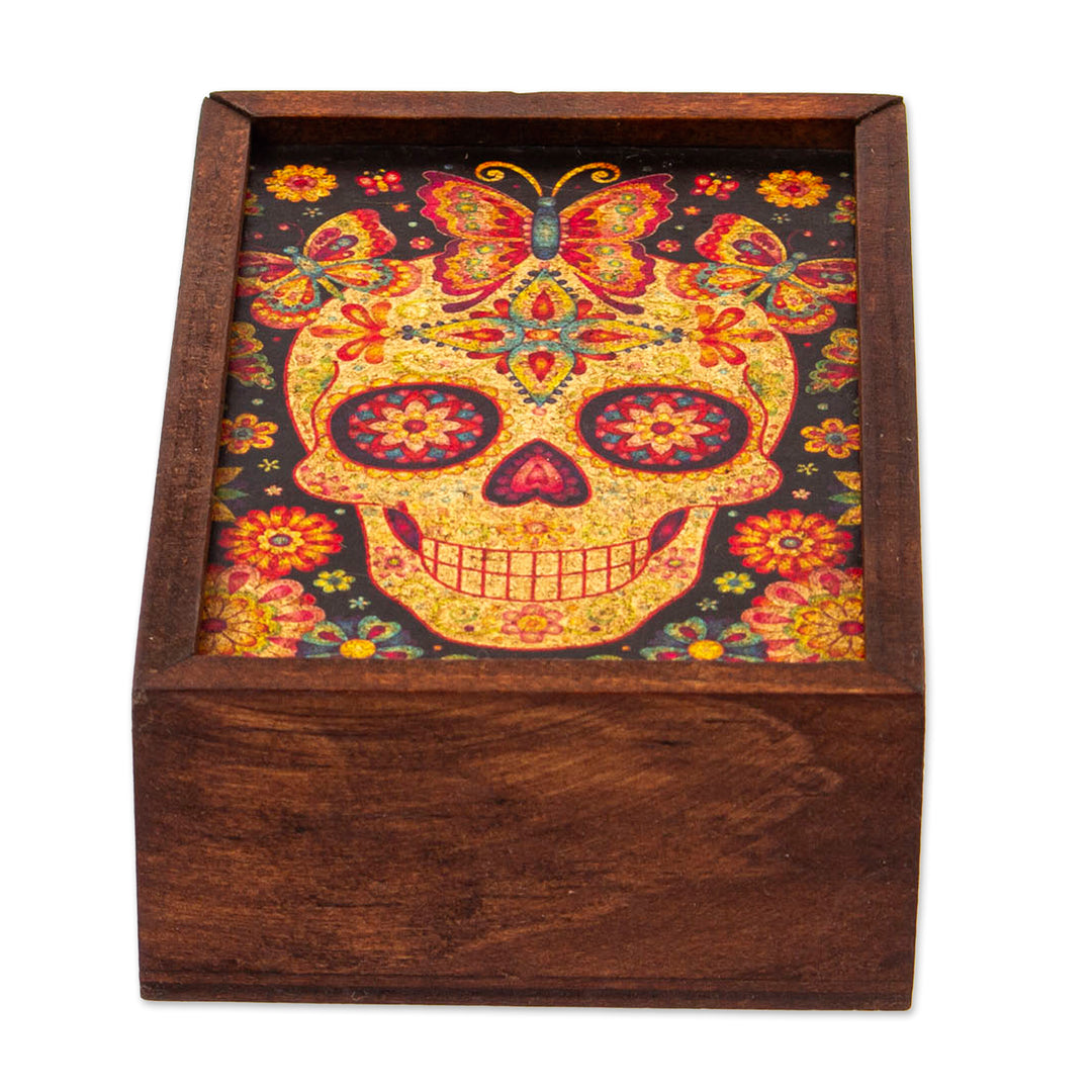 Day of the Dead Mexican Wood Box with Decoupage - Skull of the Beloved