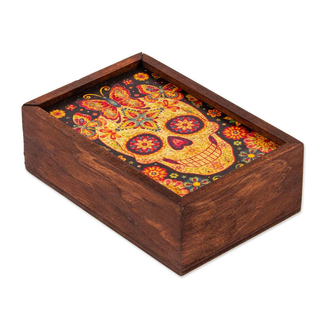 Day of the Dead Mexican Wood Box with Decoupage - Skull of the Beloved