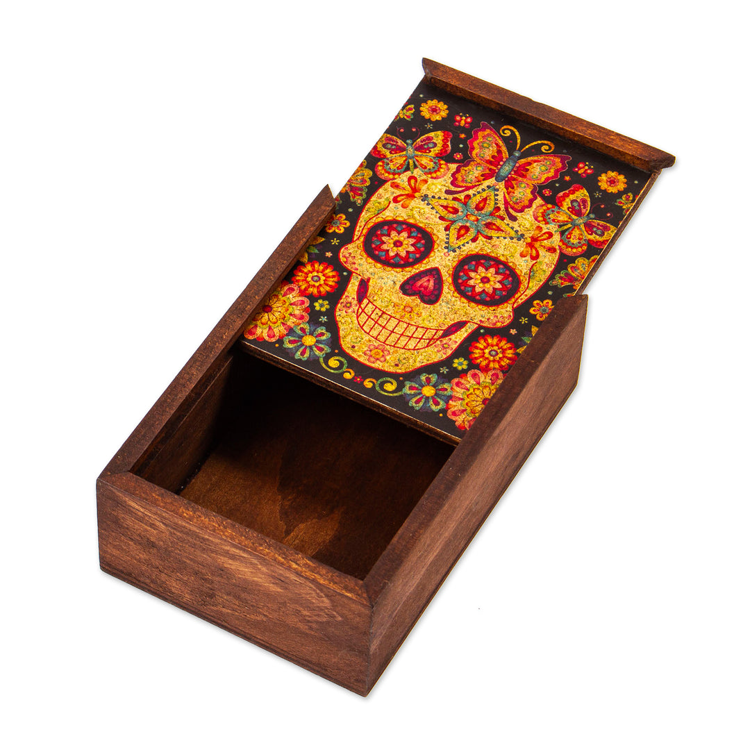 Day of the Dead Mexican Wood Box with Decoupage - Skull of the Beloved