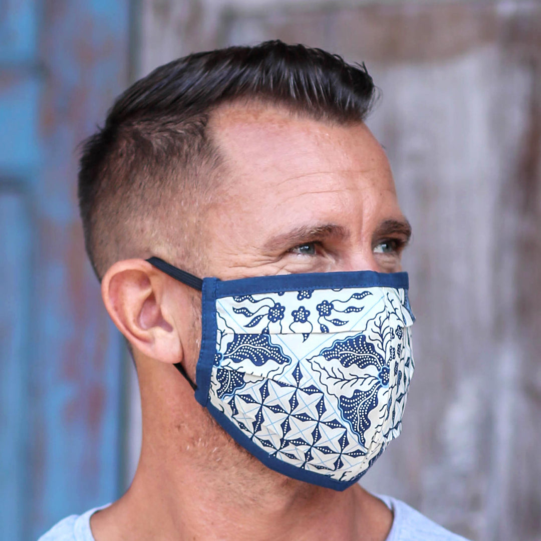Set of 3 Cotton Face Masks with Elastic Ear Loops - Batik Beauty
