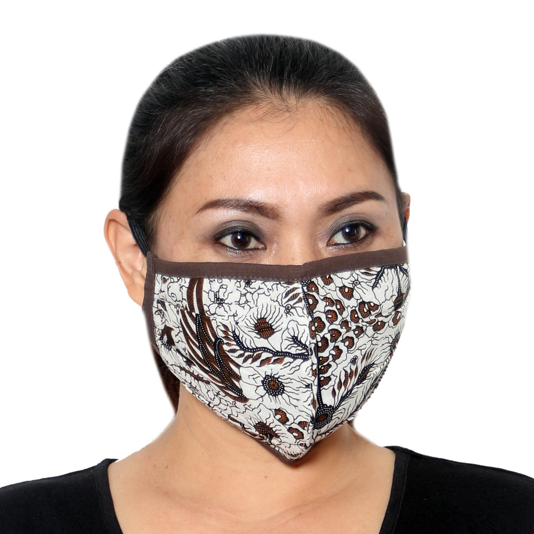 Set of 3 Cotton Face Masks with Elastic Ear Loops - Batik Beauty