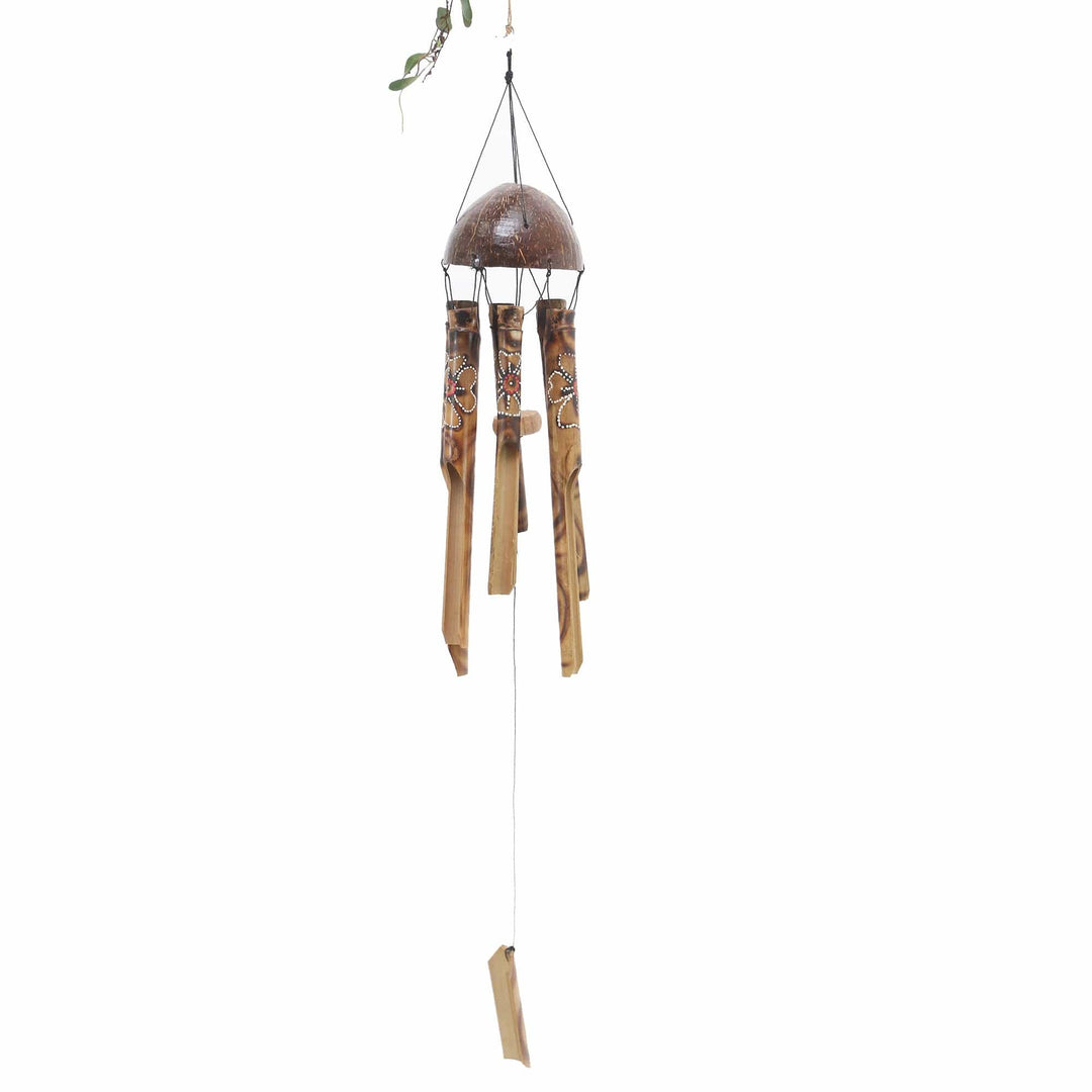 Bamboo Wind Chime with Hand-Painted Floral Motif - Floral Melody