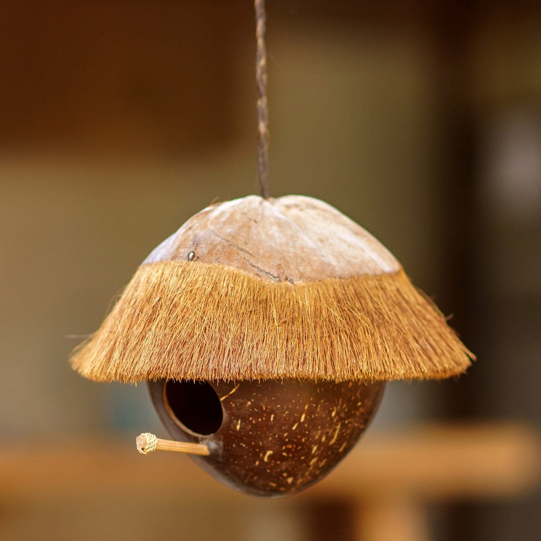 Coconut Shell and Bamboo Birdhouse from Bali - Twilight House