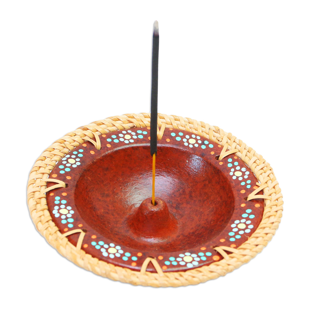 Rattan-Accented Incense Holder - Vibrant Spirit