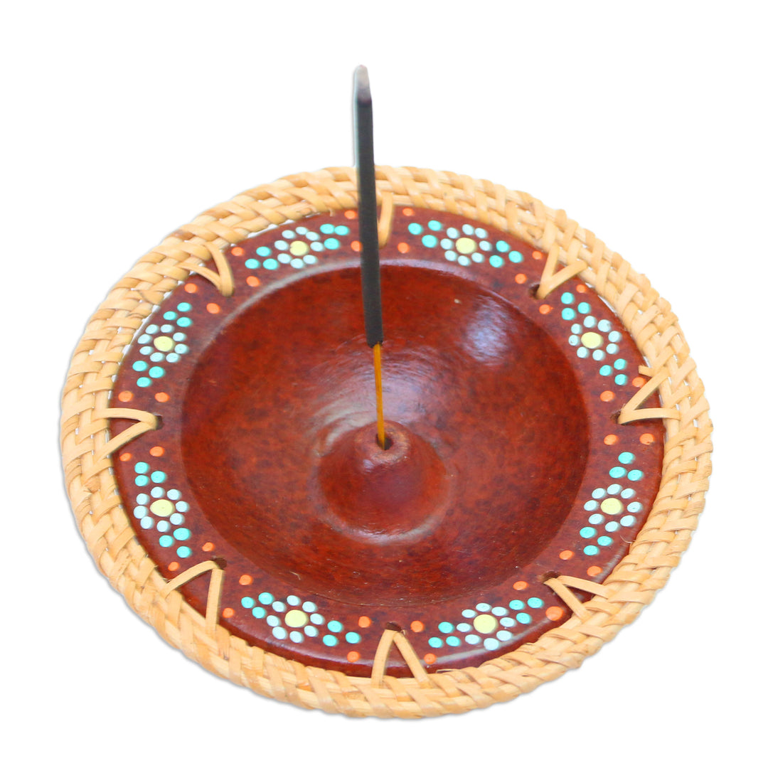 Rattan-Accented Incense Holder - Vibrant Spirit