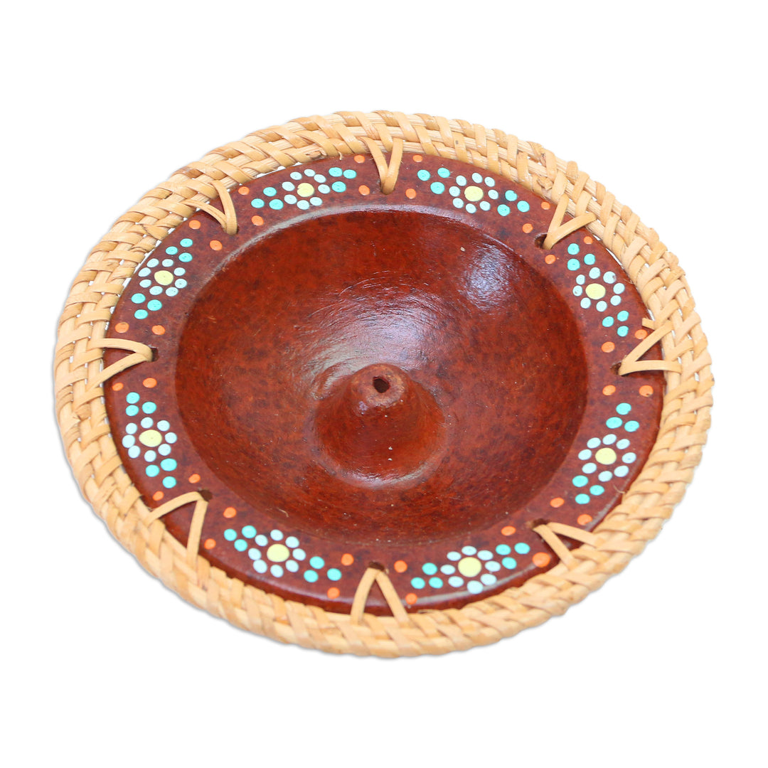Rattan-Accented Incense Holder - Vibrant Spirit
