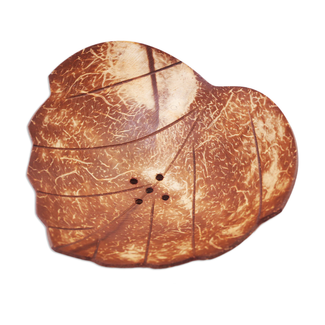 Coconut Shell Soap Dish with Heart Motif - Clean Love