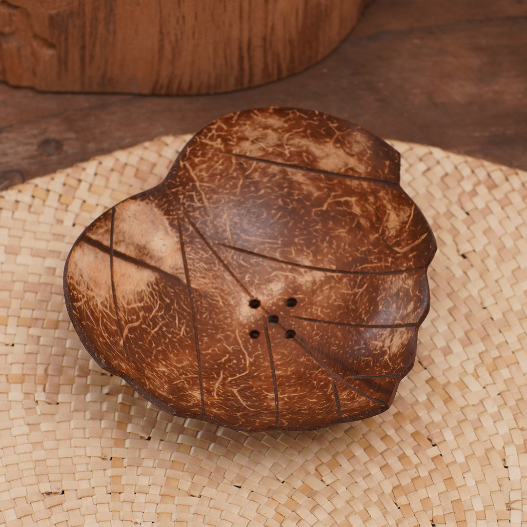 Coconut Shell Soap Dish with Heart Motif - Clean Love