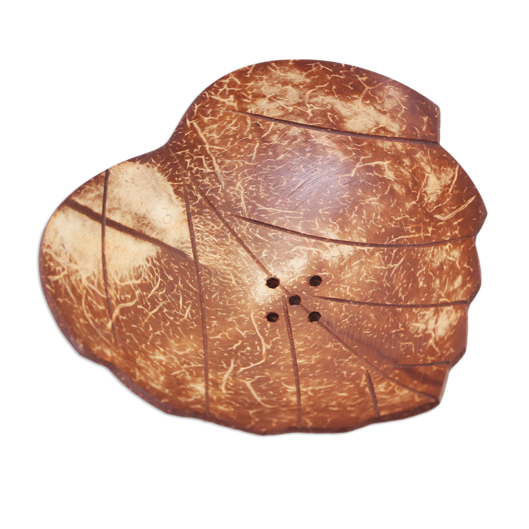 Coconut Shell Soap Dish with Heart Motif - Clean Love