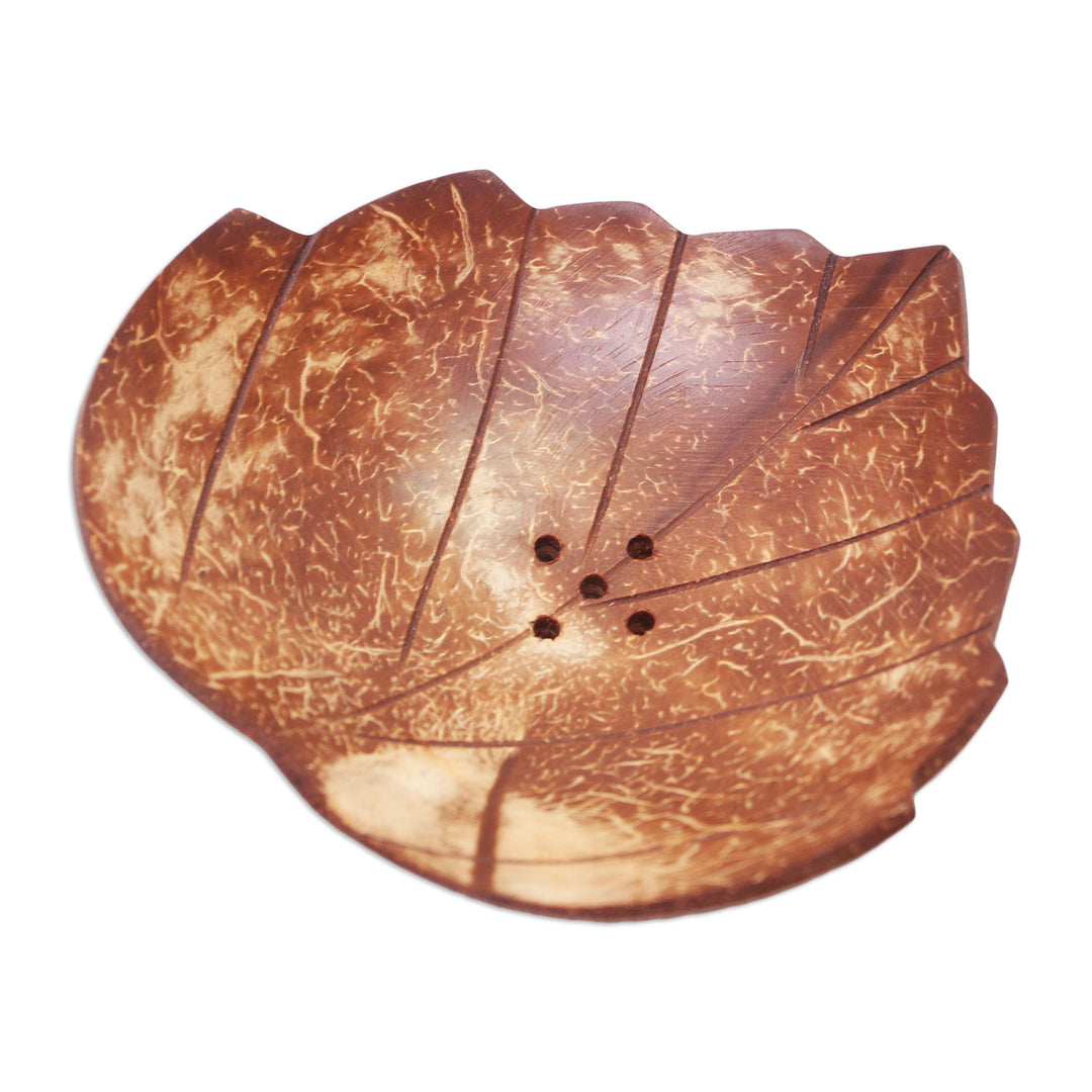 Coconut Shell Soap Dish with Heart Motif - Clean Love