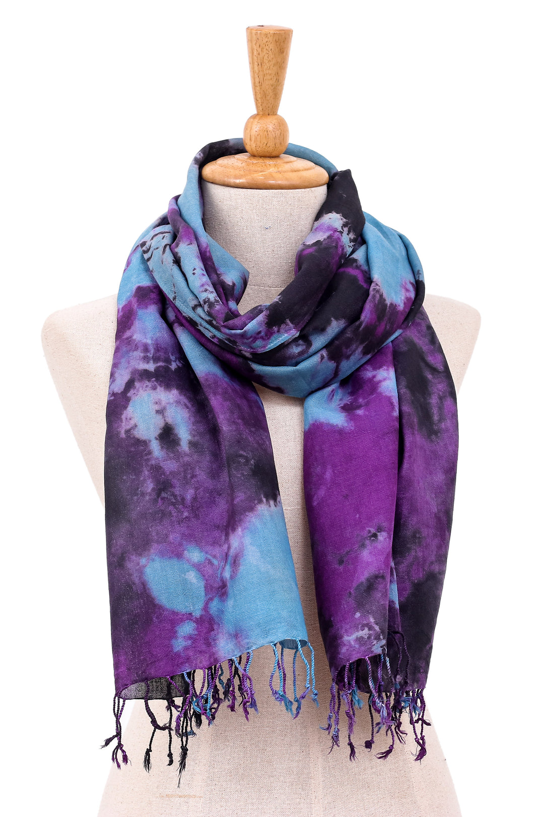 Thai Tie-Dyed Blue and Purple Cotton Scarf - Amethyst Sky