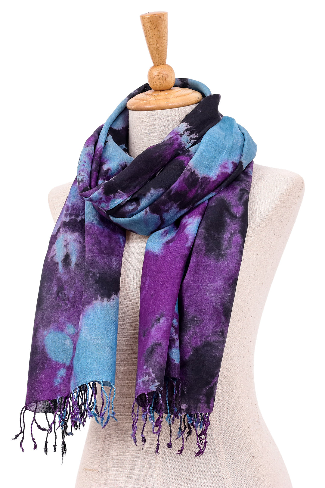 Thai Tie-Dyed Blue and Purple Cotton Scarf - Amethyst Sky