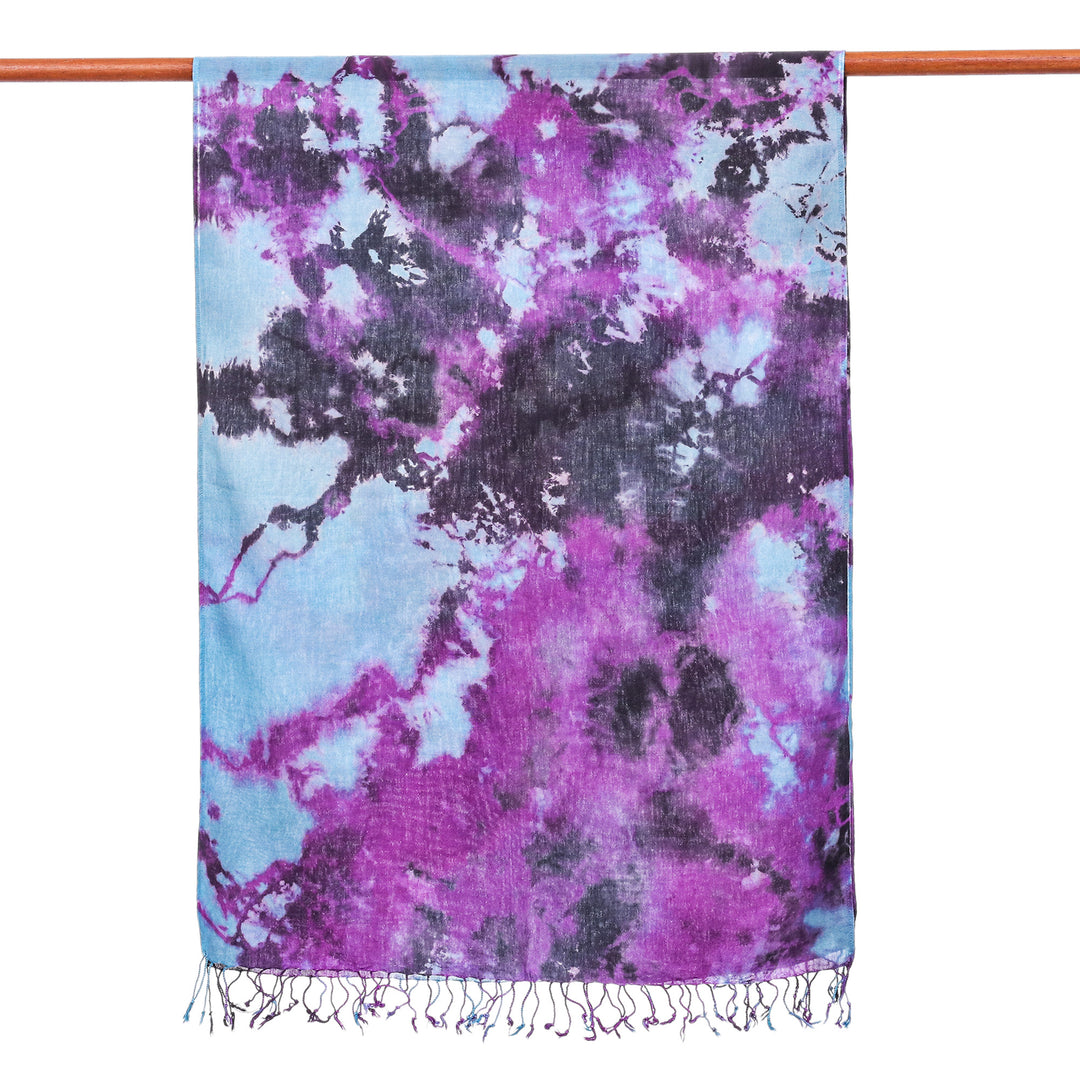 Thai Tie-Dyed Blue and Purple Cotton Scarf - Amethyst Sky