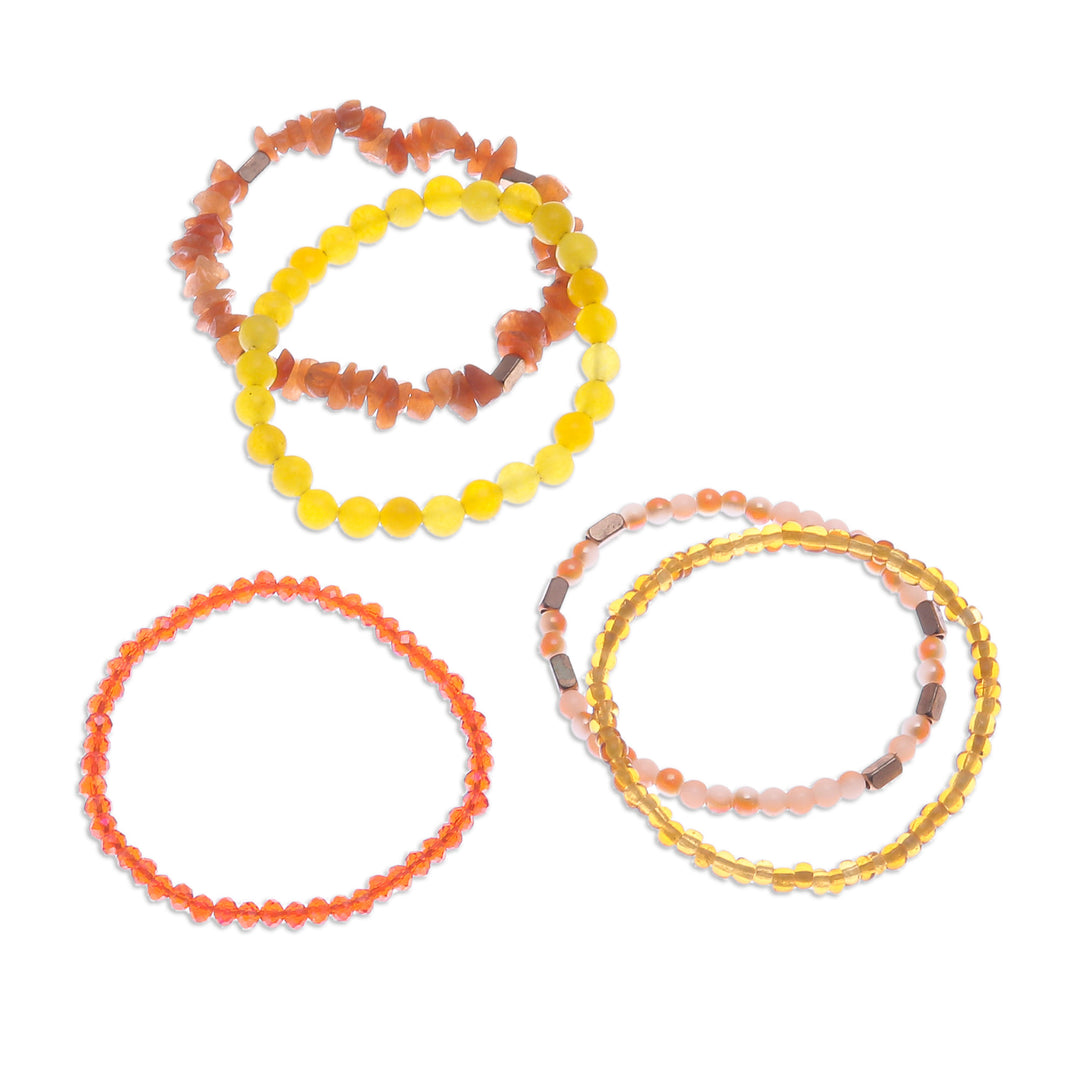 Set of 5 Orange Beaded Stretch Bracelets from Thailand - Fancy Dream in Orange