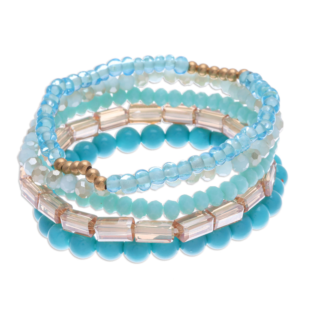 Set of 5 Turquoise Beaded Stretch Bracelets from Thailand - Fantastic Five