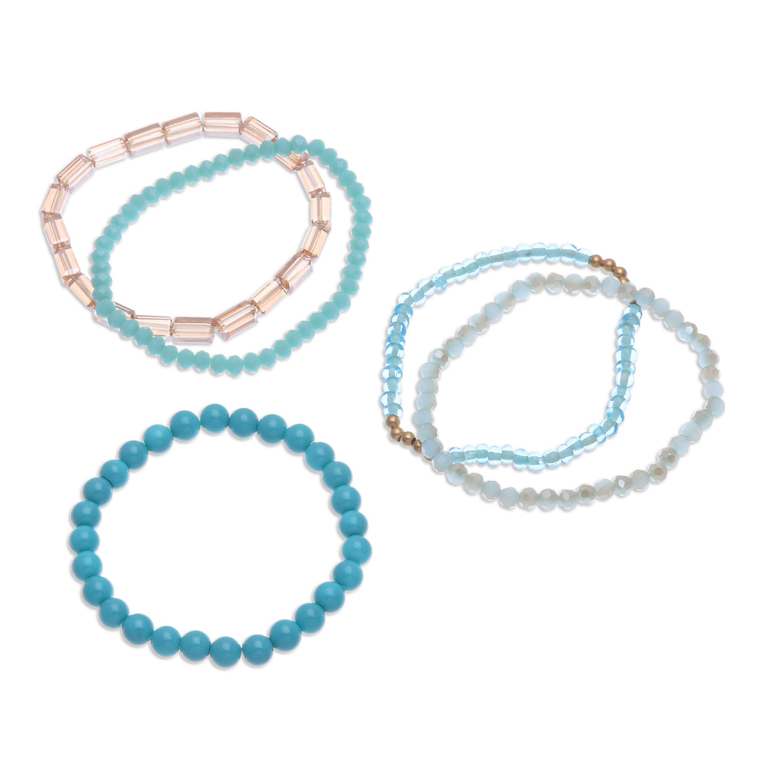 Set of 5 Turquoise Beaded Stretch Bracelets from Thailand - Fantastic Five