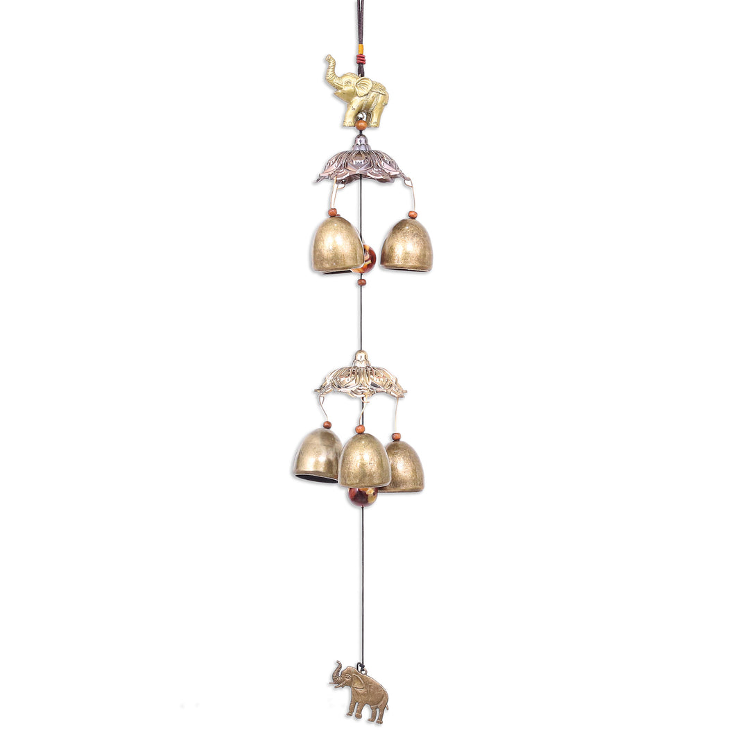 Elephant Themed Wind Chime Made from Aluminum and Brass - Wisdom Bells