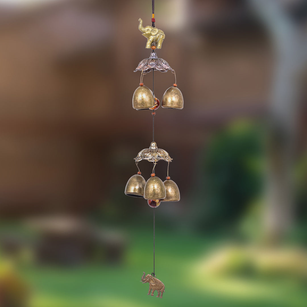 Elephant Themed Wind Chime Made from Aluminum and Brass - Wisdom Bells