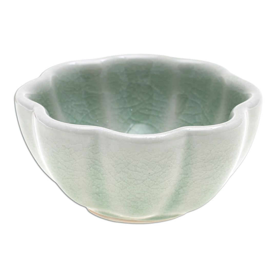 Handcrafted Celadon Ceramic Bowl - Flower Bloom in Green
