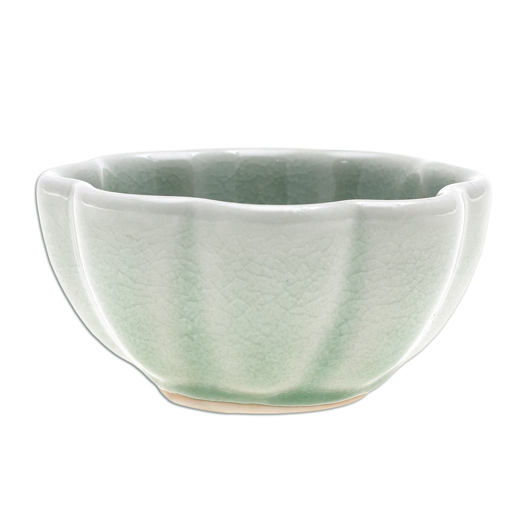 Handcrafted Celadon Ceramic Bowl - Flower Bloom in Green