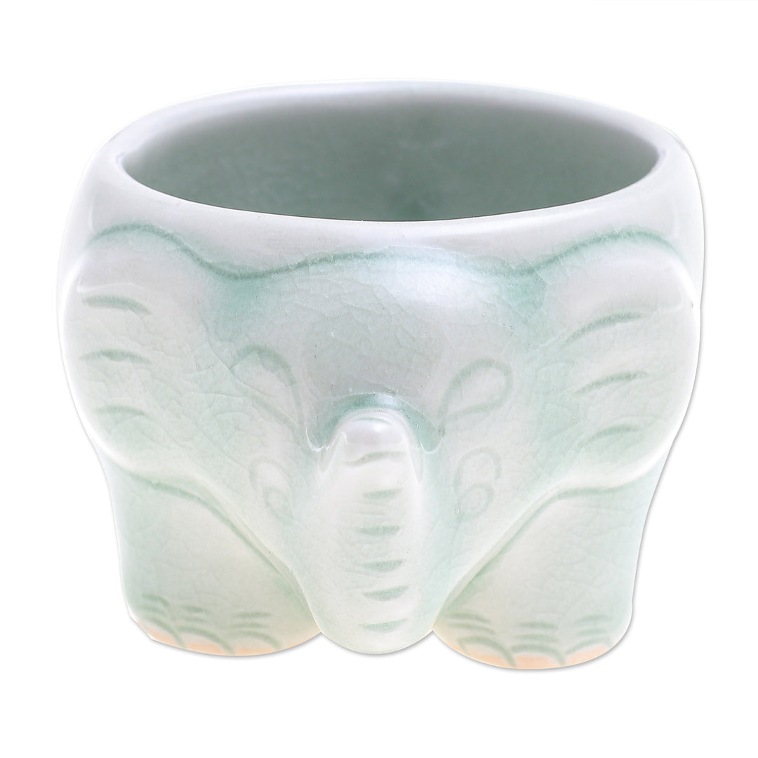 Handmade Celadon Teacup in Green - Lanna Elephant