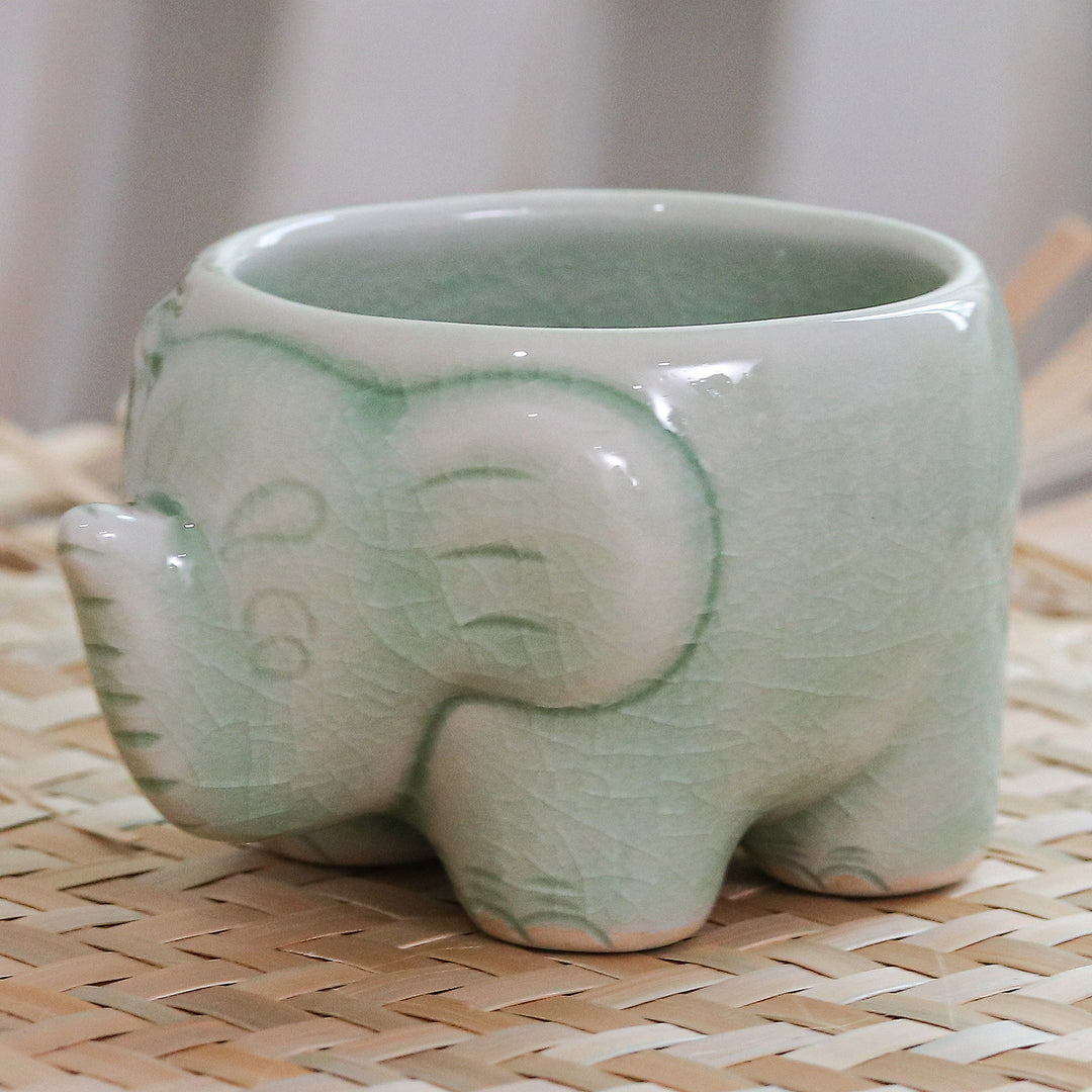 Handmade Celadon Teacup in Green - Lanna Elephant