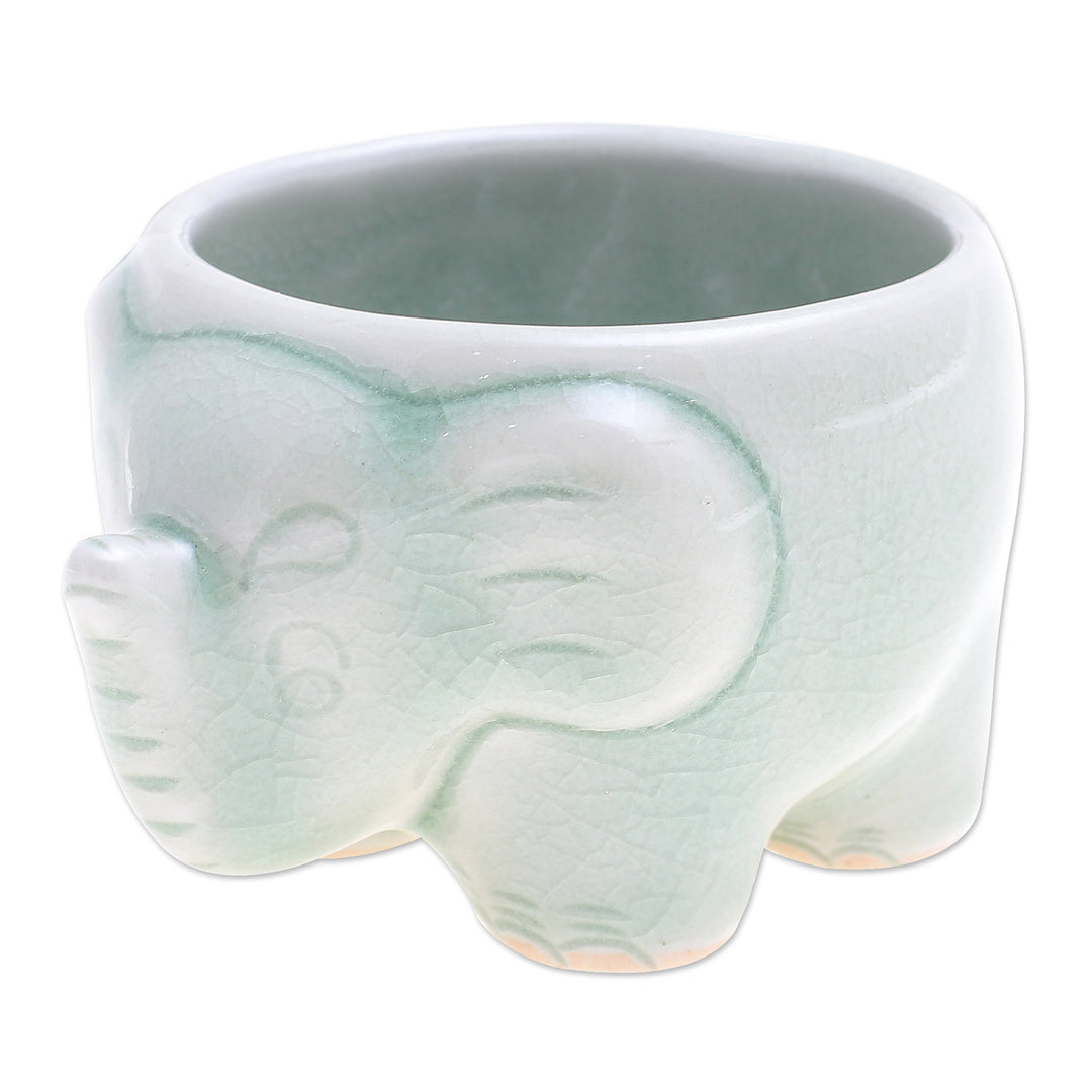 Handmade Celadon Teacup in Green - Lanna Elephant
