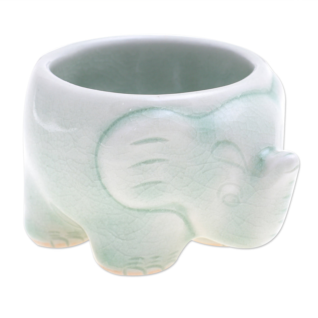 Handmade Celadon Teacup in Green - Lanna Elephant
