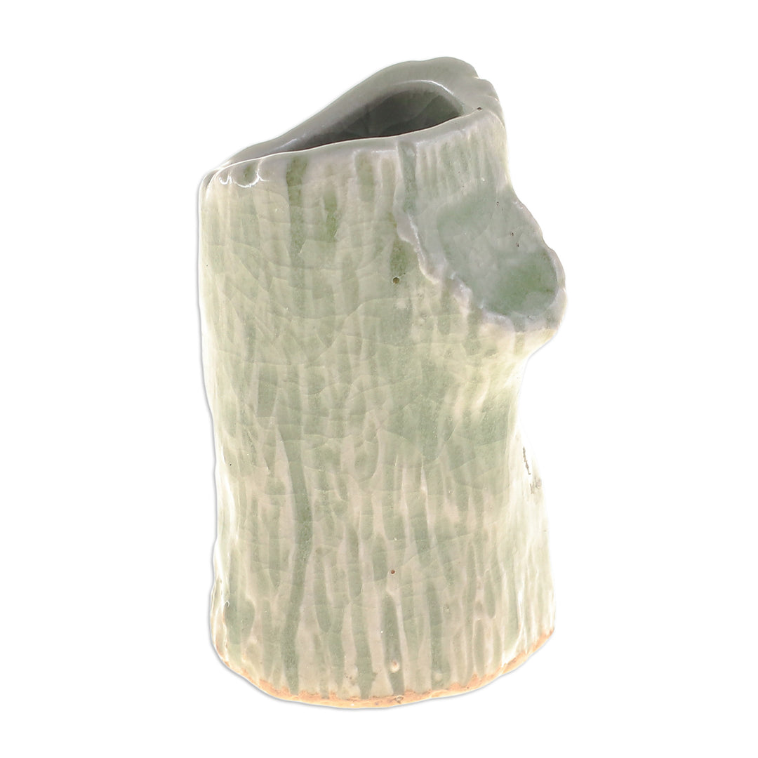 Handcrafted Celadon Bud Vase - Faux Bois