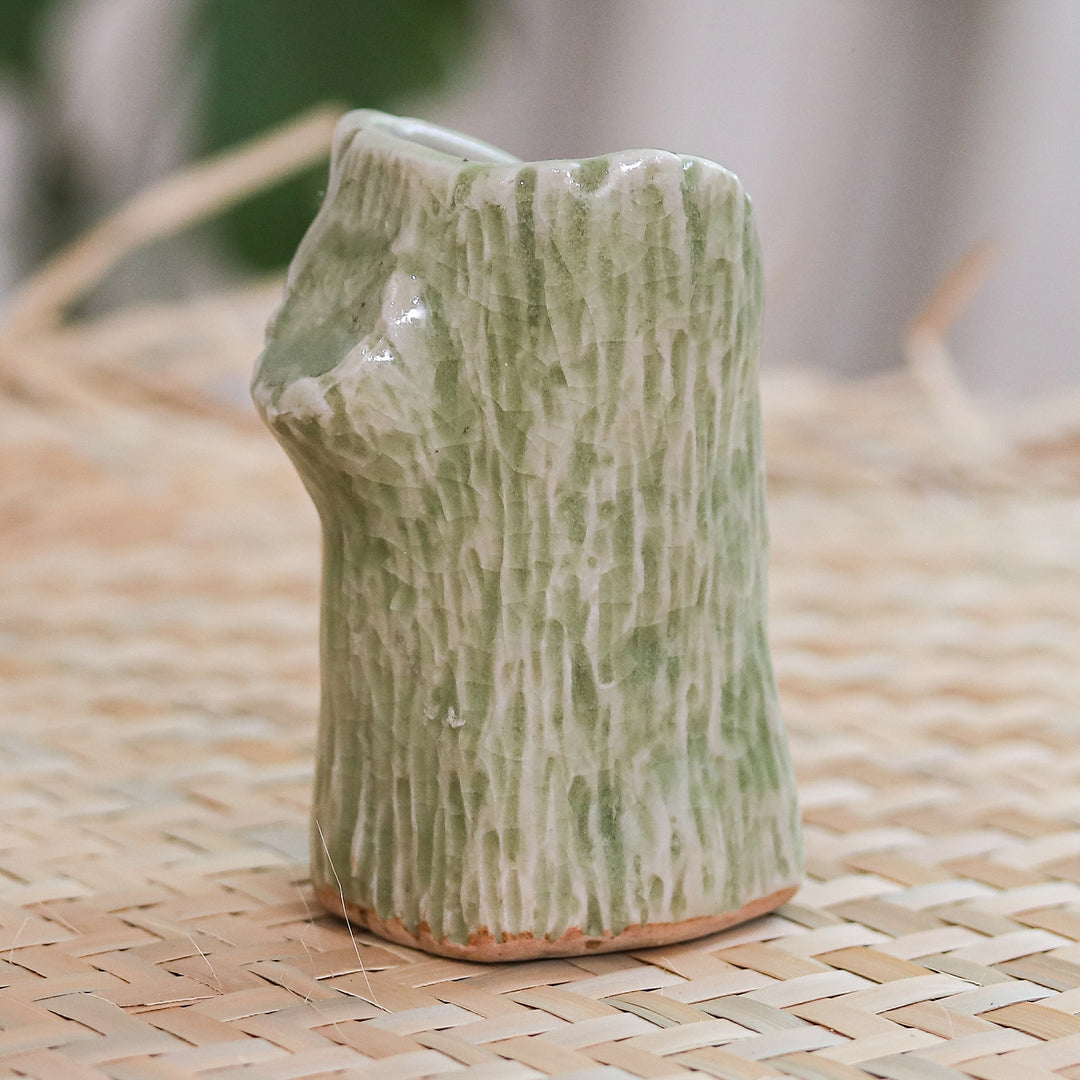 Handcrafted Celadon Bud Vase - Faux Bois