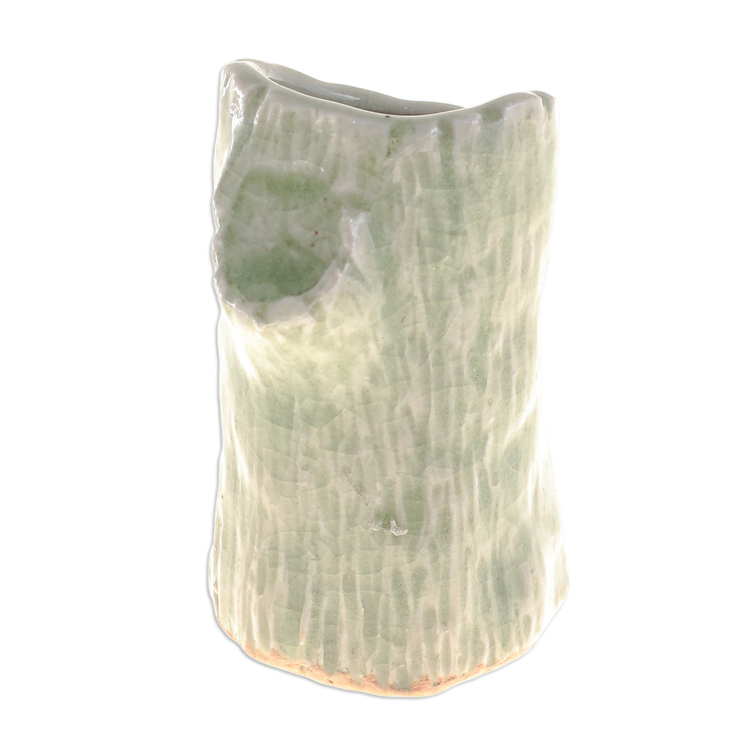 Handcrafted Celadon Bud Vase - Faux Bois