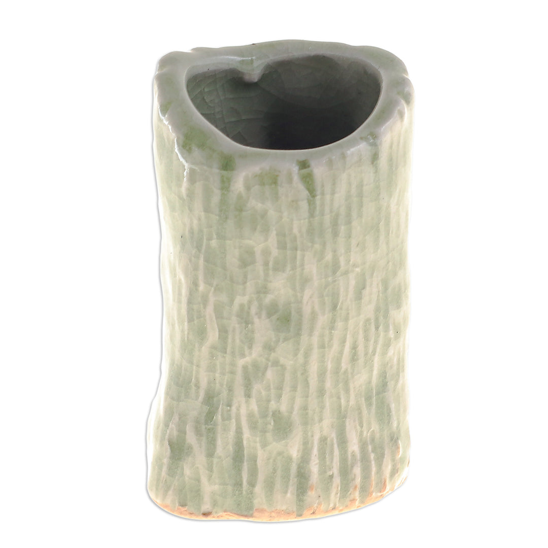 Handcrafted Celadon Bud Vase - Faux Bois
