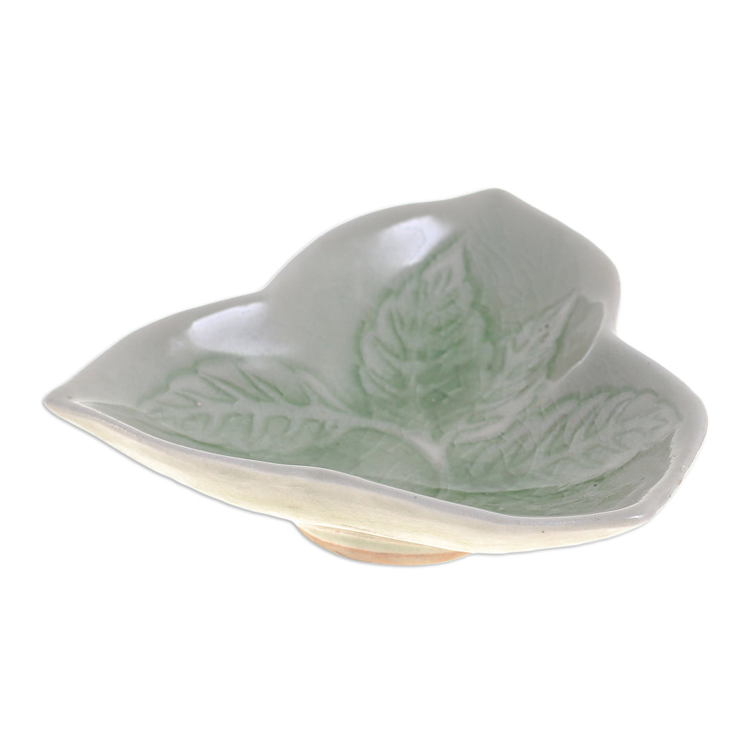 Handcrafted Celadon Candy Dish - Triangle Leaf