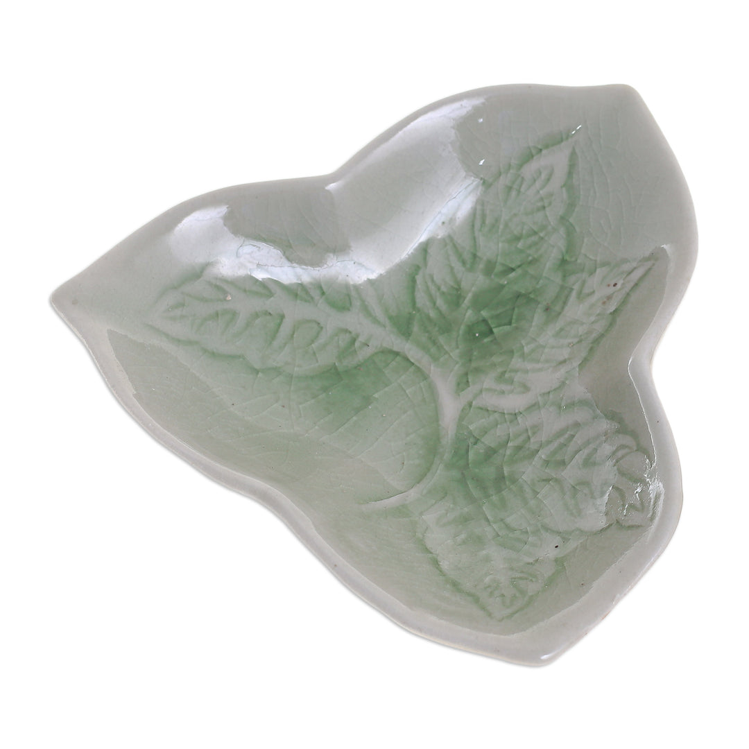 Handcrafted Celadon Candy Dish - Triangle Leaf