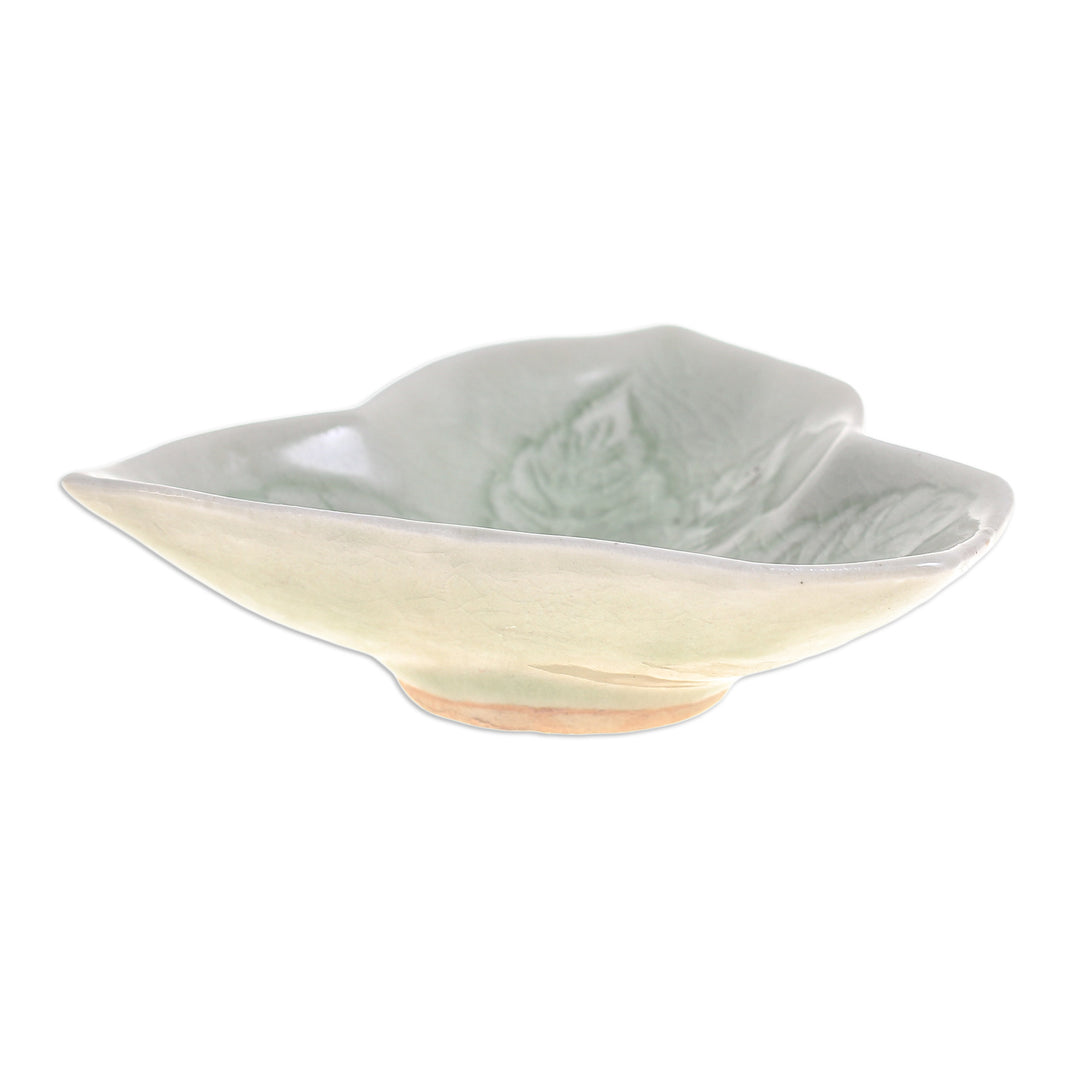 Handcrafted Celadon Candy Dish - Triangle Leaf